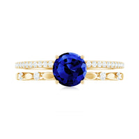Certified 1 Carat Lab Grown Blue Sapphire Diamond Double Band Engagement Ring
