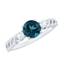 London Blue Topaz Designer Ring with Diamond Side Stones