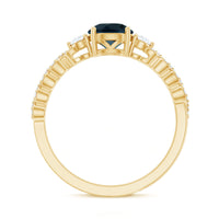 London Blue Topaz Designer Ring with Diamond Side Stones