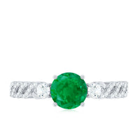 Natural Emerald Solitaire Engagement Ring with Diamond