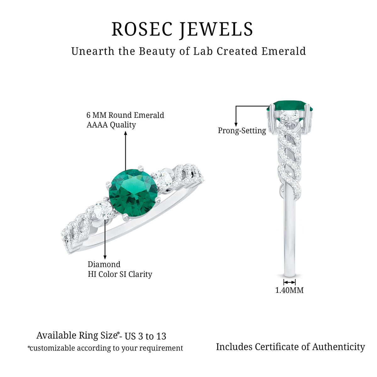 Certified Lab Grown Emerald Diamond Designer Engagement Ring