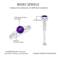 Natural 1.2 Carat Amethyst Diamond Engagement Ring for Women