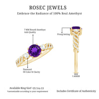 Natural 1.2 Carat Amethyst Diamond Engagement Ring for Women