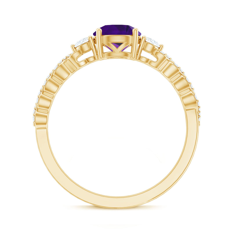 Natural 1.2 carat amethyst diamond engagement ring for women featuring a rose gold band and sparkling central gemstone.