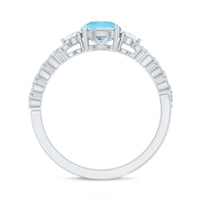 Certified Real Aquamarine Engagement Ring with Diamond Side Stones