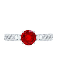 Lab Grown Ruby Designer Ring with Diamond Side Stones