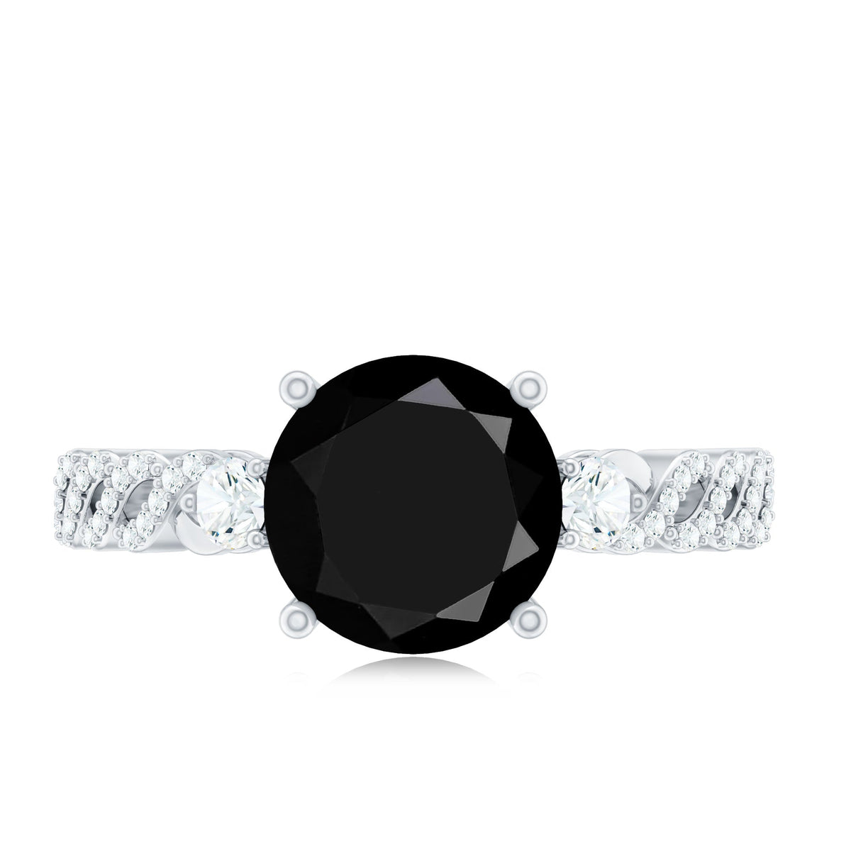 Designer 8mm Black Spinel Engagement Ring with Diamond