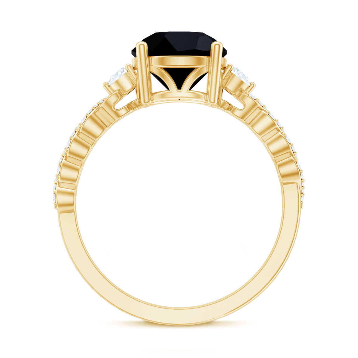 Designer 8mm Black Spinel Engagement Ring with Diamond