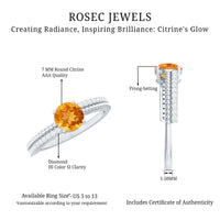 Natural Citrine Solitaire Engagement Ring with Diamond