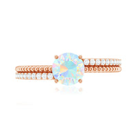 Natural Ethiopian Opal Diamond Solitaire Engagement Ring with Beaded Detailing