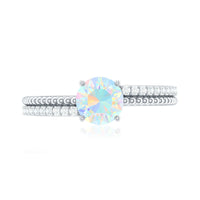 Natural Ethiopian Opal Diamond Solitaire Engagement Ring with Beaded Detailing