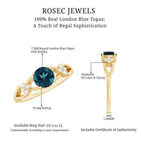 1.3 Carat London Blue Topaz Solitaire Engagement Ring with Diamond