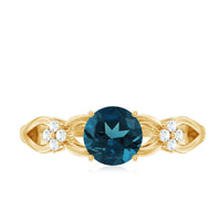 1.3 Carat London Blue Topaz Solitaire Engagement Ring with Diamond