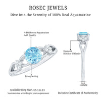 Genuine Aquamarine Crossover Engagement Ring with Diamond Flower