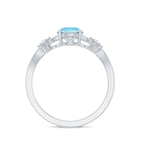 Genuine Aquamarine Crossover Engagement Ring with Diamond Flower