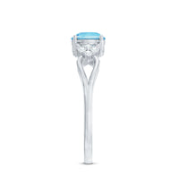 Genuine Aquamarine Crossover Engagement Ring with Diamond Flower