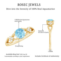 Genuine Aquamarine Crossover Engagement Ring with Diamond Flower