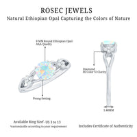 Natural Ethiopian Opal Crossover Engagement Ring with Floral Diamond