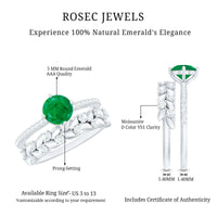 Nature Inspired Emerald Diamond Wedding Bridal Ring Set of 2