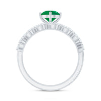 Nature Inspired Emerald Diamond Wedding Bridal Ring Set of 2