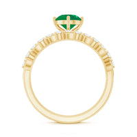 Nature Inspired Emerald Diamond Wedding Bridal Ring Set of 2