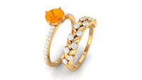 Classic Fire Opal Wedding Ring Set with Moissanite