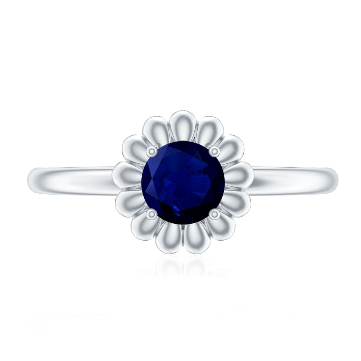 1 CT Round Cut Solitaire Blue Sapphire Gold Flower Ring