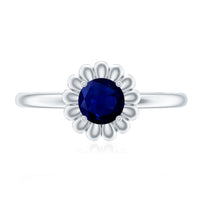 1 CT Round Cut Solitaire Blue Sapphire Gold Flower Ring