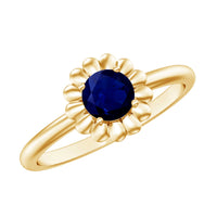 1 CT Round Cut Solitaire Blue Sapphire Gold Flower Ring