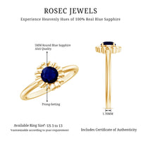 1 CT Round Cut Solitaire Blue Sapphire Gold Flower Ring