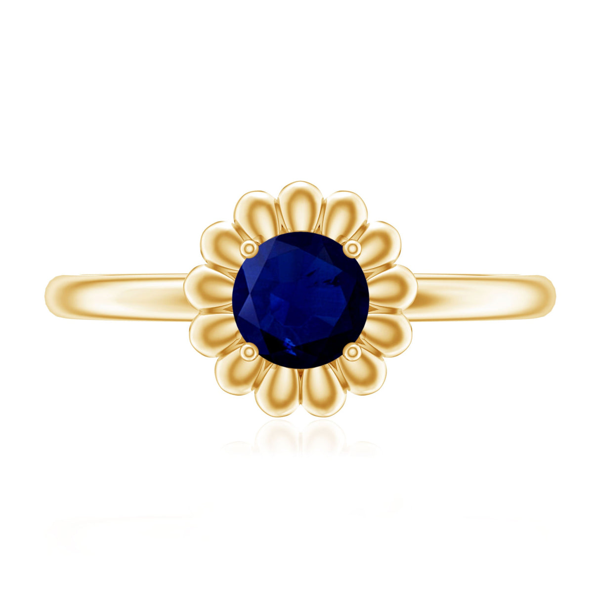 1 CT Round Cut Solitaire Blue Sapphire Gold Flower Ring