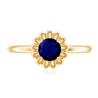 1 CT Round Cut Solitaire Blue Sapphire Gold Flower Ring