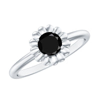 Round Cut Solitaire Lab Created Black Diamond Flower Ring