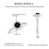 Round Cut Solitaire Lab Created Black Diamond Flower Ring