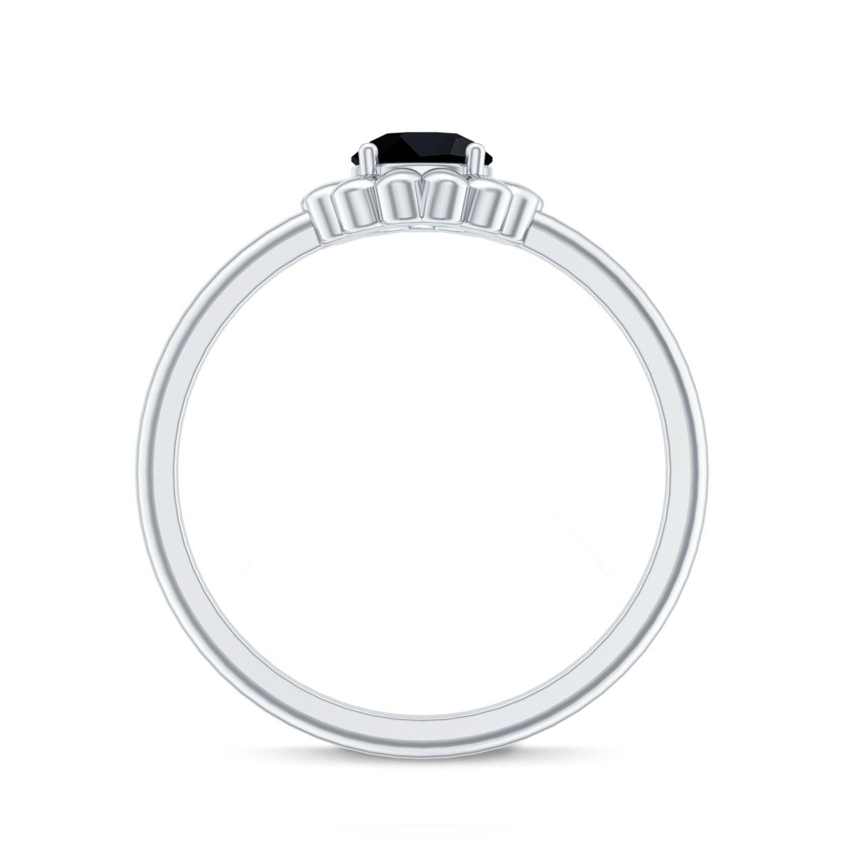 Round Cut Solitaire Lab Created Black Diamond Flower Ring