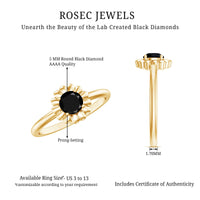 Round Cut Solitaire Lab Created Black Diamond Flower Ring