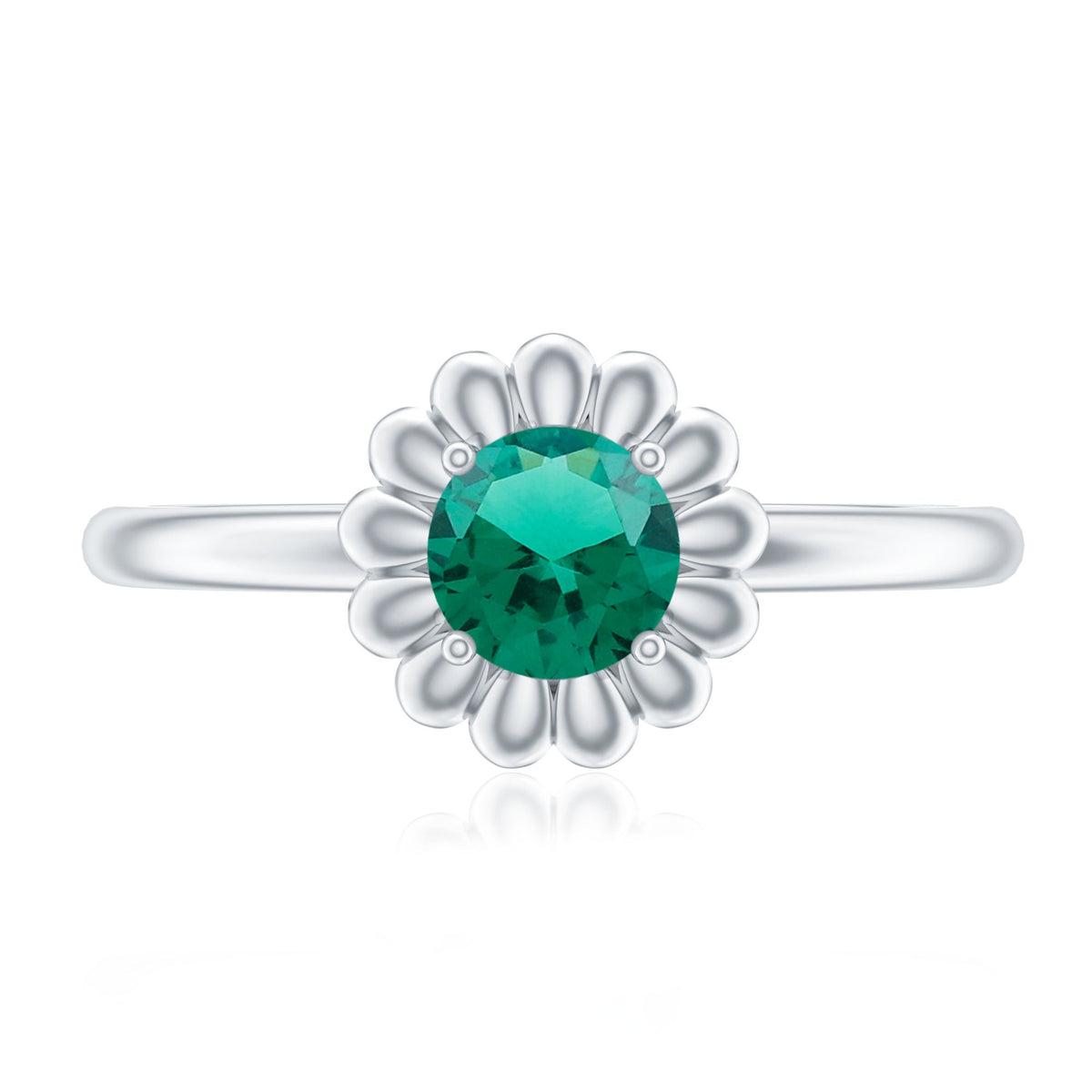 Certified Round Lab Grown Emerald Flower Promise Ring