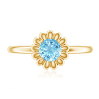 Natural Aquamarine Flower Promise Ring with Certificate