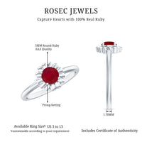 Round Cut Genuine Ruby Flower Promise Ring