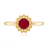 Round Cut Genuine Ruby Flower Promise Ring