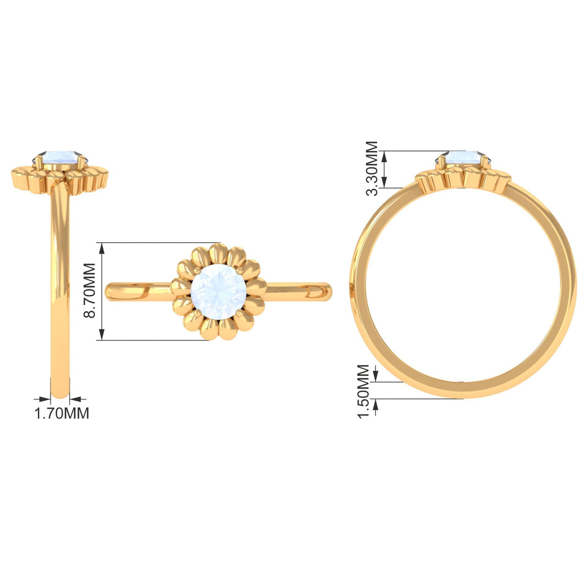 6MM Round Cut Solitaire Moonstone Flower Ring