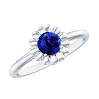Certified 0.6 Carat Lab Grown Blue Sapphire Flower Promise Ring for Women