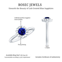 Certified 0.6 Carat Lab Grown Blue Sapphire Flower Promise Ring for Women