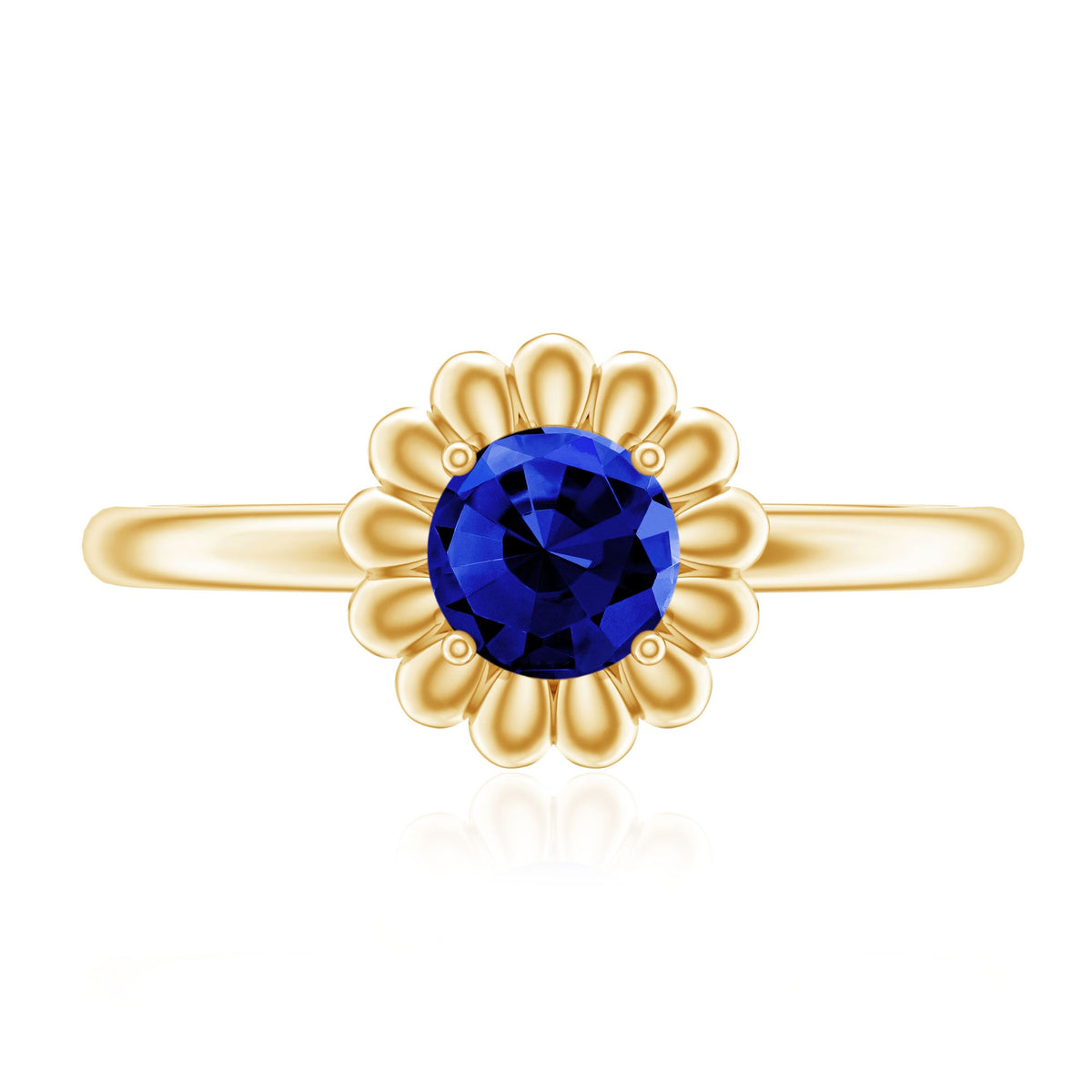 Certified 0.6 Carat Lab Grown Blue Sapphire Flower Promise Ring for Women
