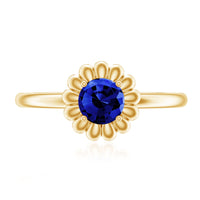 Certified 0.6 Carat Lab Grown Blue Sapphire Flower Promise Ring for Women