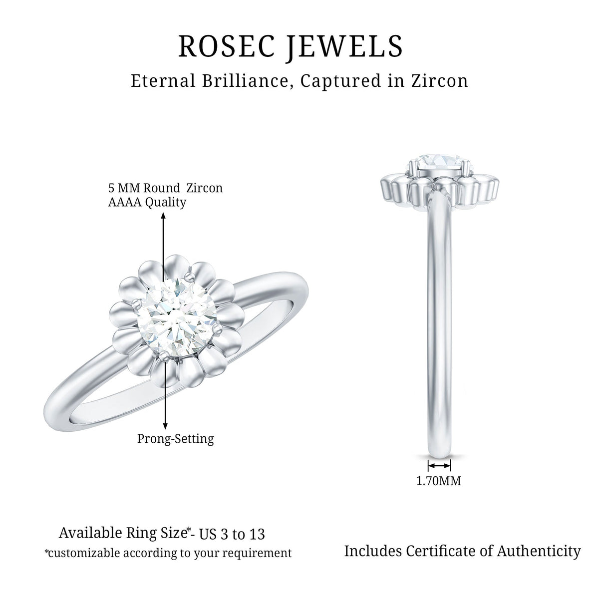 Zircon Floral Solitaire Ring