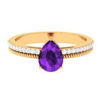 Real 1 Carat Amethyst Pear Shaped Engagement Ring with Diamond