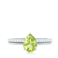 Natural 1 Carat Pear Shaped Peridot Engagement Ring with Diamond