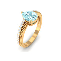 Natural Pear Shape Aquamarine Diamond Engagement Ring with Twisted Rope