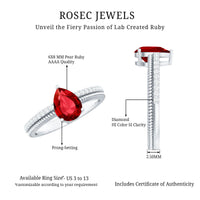 Solitaire Lab Grown Ruby Teardrop Engagement Ring with Diamonds